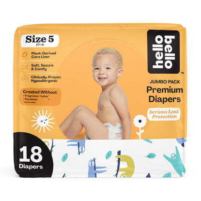 Picture of Hello Bello Premium Baby Diapers Size 5 I 18 Count of Disposable, Extra-Absorbent, Hypoallergenic Baby Diapers with Snug and Comfort Fit I Sleepy Sloth
