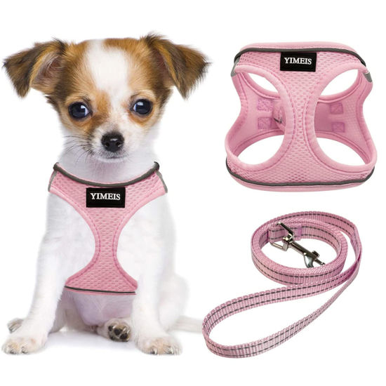 Picture of YIMEIS Dog Harness and Leash Set, No Pull Soft Mesh Pet Harness, Reflective Adjustable Puppy Vest for Small Medium Large Dogs, Cats (Pink, X-Small (Pack of 1)