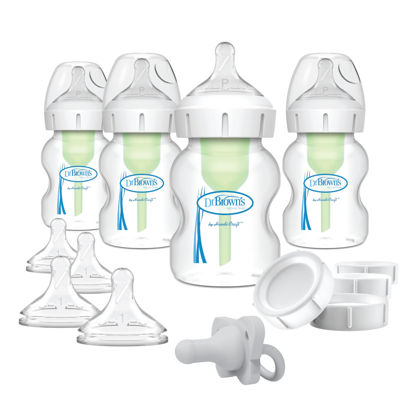 Picture of Dr. Brown's Anti-Colic Wide-Neck Feeding Set with Slow Flow Nipples, Travel Caps & Silicone Pacifier