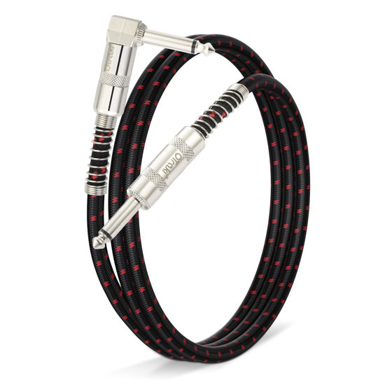 Picture of OTraki 3FT Nylon Guitar Cable 1/4 Inch Electric Guitar Cord Right Angle Electric Guitar Cable with 6.35mm Nickel-Plated TS Plug Instrument Cable for Bass Drum Audio Device 1M Black & Red