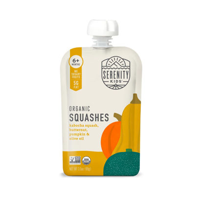Picture of Serenity Kids 6+ Months USDA Organic Veggie Puree Baby Food Pouches | No Sugary Fruits or Added Sugar | Allergen Free | 3.5 Ounce BPA-Free Pouch | Squashes | 1 Count