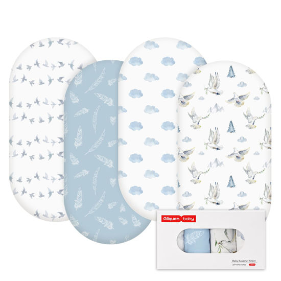 Picture of Gllquen Baby Bassinet Sheets 4 Pack, Breathable Cozy Fitted Mattress Sheet, Elastic Travel Crib Fashionable Floral Pattern, Standard Cradle Safe Sheets for Baby Boy Girls 32"X16" (Pigeon)