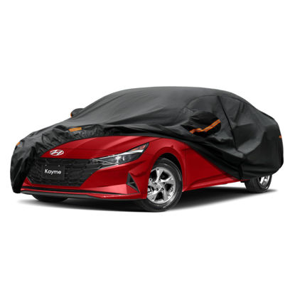 Picture of Kayme 7 Layers Car Cover Custom Fit for Hyundai Elantra (2006-2024) Waterproof All Weather for Automobiles, Outdoor Full Cover Rain Sun UV Protection.Black