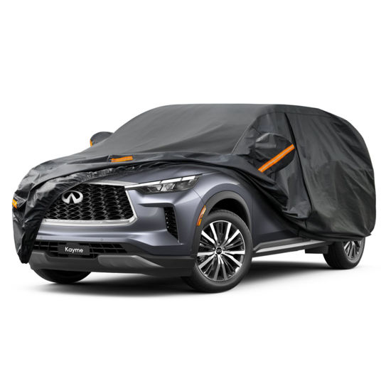 Picture of Kayme 7 Layers SUV Car Cover Custom Fit for Infiniti QX60 (2013-2024) Waterproof All Weather for Automobiles,Outdoor Full Cover Rain Sun UV Protection.Black