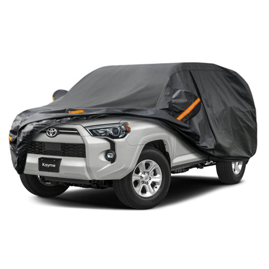 Picture of Kayme 7 Layers SUV Car Cover Custom Fit for Toyota 4Runner (2002-2024) Waterproof All Weather for Automobiles,Outdoor Full Cover Rain Sun UV Protection.Black