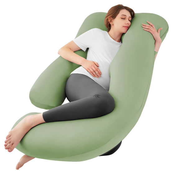 Picture of Sasttie Pregnancy Pillows for Sleeping, U Shaped Cooling Full Body Pillow Pregnancy Must Haves, Maternity Pillow for Pregnant Women, Pillow with Removable Cover for Side Sleeper, Green