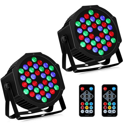 Picture of 36LEDs RGB Stage Lights 2Pack - 36W Par Lights Sound Activated Remote & DMX Control by Corded Electric Uplights for Events Church Wedding Club Band Music Dance Show DJ Party Lighting
