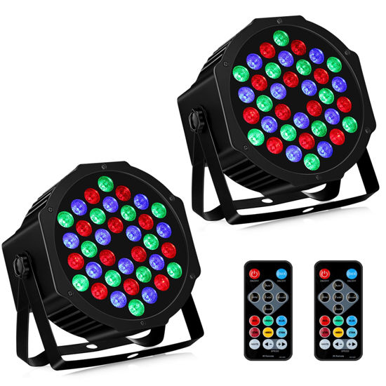 Picture of 36LEDs RGB Stage Lights 2Pack - 36W Par Lights Sound Activated Remote & DMX Control by Corded Electric Uplights for Events Church Wedding Club Band Music Dance Show DJ Party Lighting