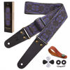Picture of Nefelibata Guitar Strap, Vintage Embroidered Cotton Guitar Straps with Head Cowhide Leather Ends for Bass, Electric & Acoustic Guitars, with Free Strap Button, 1 Pair Strap Locks and 4 Guitar Picks