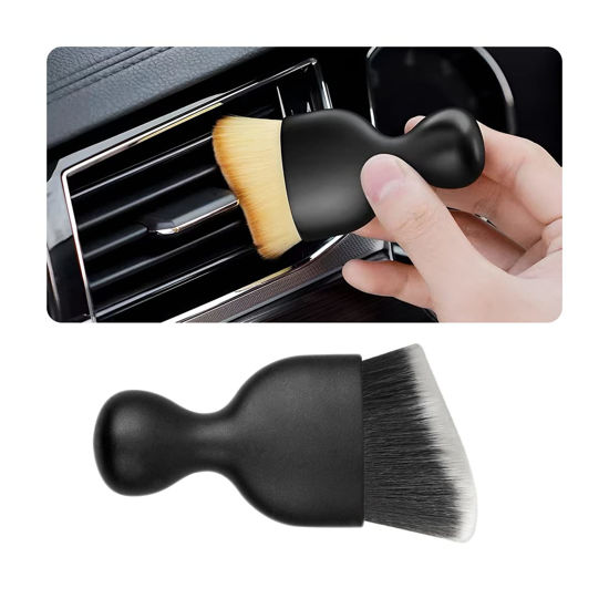 Picture of Blilo Car Interior Detailing Brush, Auto Soft Hair Cleaning Brushes, Curved Dirt Dust Collectors, Removal Tool for Dashboard Air Conditioner Vents Leather, Scratch Free (Black/White/1PCS)