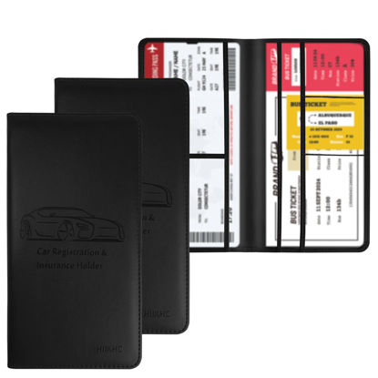 Picture of Car Registration and Insurance Card Holder - Leather Vehicle Glove Box Automobile Documents Paperwork Wallet Case Organizer for ID, Driver's License, Key Contact Information Cards