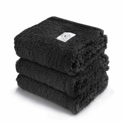 Picture of 1 Pack 3 Calming Blankets Fluffy Premium Fleece Pet Blanket Soft Sherpa Throw for Dog Puppy Cat Black Large (41"x31")