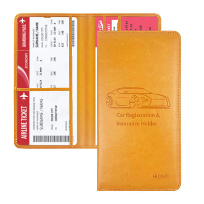 Picture of Car Registration and Insurance Card Holder - Leather Vehicle Glove Box Automobile Documents Paperwork Wallet Case Organizer for ID, Driver's License, Key Contact Information Cards - Men&Women