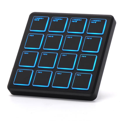 Picture of M-WAVE Wireless MIDI Controller Pads, 4.1 * 4.1 Inch, 0.28 LBS, Bluetooth Portable USB MIDI Controller with 16 MPC Drum Pads, Note Repeat, Full Level Buttons, Rechargeable battery (Black Pocket)
