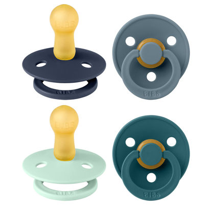 Picture of BIBS Pacifiers - Colour 4 Pack | Round Nipple Baby Pacifier | BPA Free Natural Rubber Latex Soother | Made in Denmark | Size 6-18 Months | Boy Colors