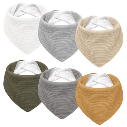 Picture of Susurration Muslin Baby Drool Bibs 6Pack Soft Triangular Adjustable Baby Bandana Bibs for Unisex Girls & Boys (Basic)
