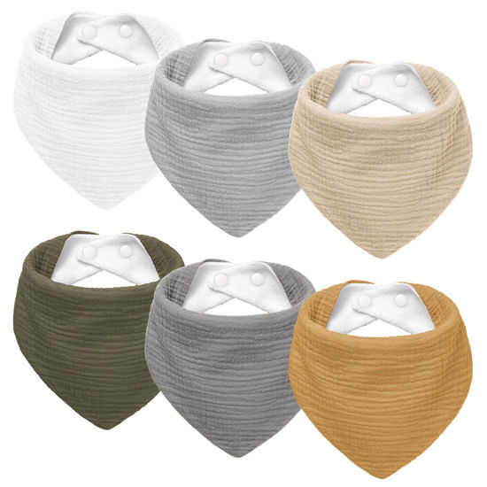 Picture of Susurration Muslin Baby Drool Bibs 6Pack Soft Triangular Adjustable Baby Bandana Bibs for Unisex Girls & Boys (Basic)