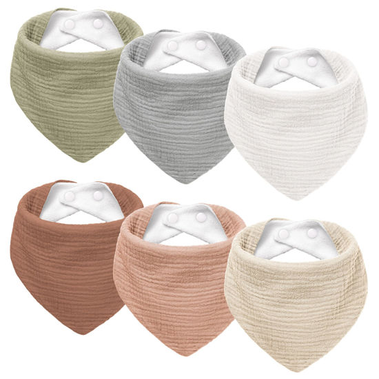 Picture of Susurration Muslin Baby Drool Bibs 6Pack Soft Triangular Adjustable Baby Bandana Bibs for Unisex Girls & Boys (Colorful)
