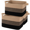 Picture of OIAHOMY Storage Basket, Woven Baskets for Storage, Cotton Rope Basket for toys,Towel Baskets for Bathroom - Pack of 3, Black & Brown