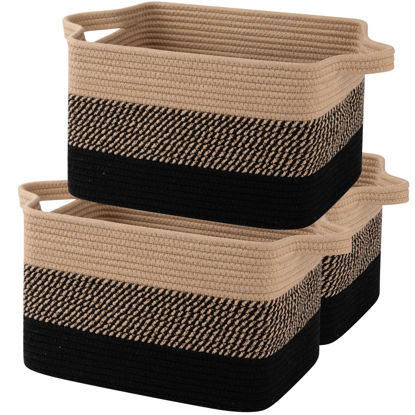 Picture of OIAHOMY Storage Basket, Woven Baskets for Storage, Cotton Rope Basket for toys,Towel Baskets for Bathroom - Pack of 3, Black & Brown