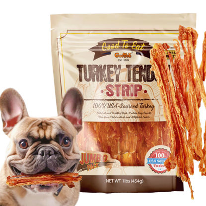 Picture of Gootoe Turkey Tendon Dog Treats 1 lb, (Pack of 1) - Strip, 100% USA Sourced Turkey, Natural Snack, Premium Puppy Chews, Hypoallergenic, Rawhide Free, Reseal Value Bag, Size for Small Breeds