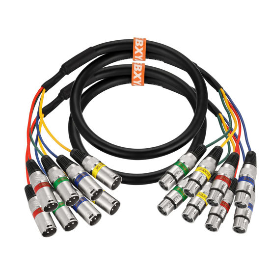 Picture of EBXYA 3 Ft XLR Snake Cables 4 Colored, 4-Channel Microphone Patch Cable XLR Male to Female, Recording Snake for Live, Recording, Studios 2 Pack