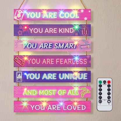 Picture of FIOBEE Girls Room Décor for Teen Girls Boys with LED Light Nursery Wall Décor for Bedroom Motivational Inspirational Wall Art Girl Room Decoration for Kids Living Room, 8 Kinds of Lights, Purple Game