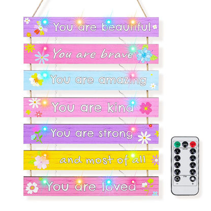Picture of FIOBEE Girls Room Décor for Teen Girls Boys with LED Light Nursery Wall Décor for Bedroom Motivational Inspirational Wall Art Room Decoration for Kids Living Room, 8 Kinds of Lights, Colorful Flower