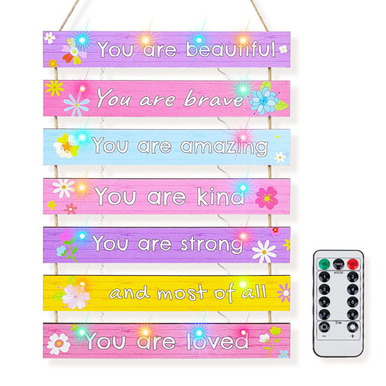 Picture of FIOBEE Girls Room Décor for Teen Girls Boys with LED Light Nursery Wall Décor for Bedroom Motivational Inspirational Wall Art Room Decoration for Kids Living Room, 8 Kinds of Lights, Colorful Flower