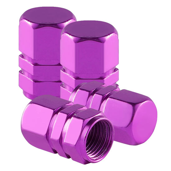 Picture of Alpmosn Aluminum Tire Stem Valve Caps Wheel Valve Covers Car Dustproof Tire Cap Cover Accessories, Universal for SUV, Car, Bike and Motorcycle，Hexagon Shape (4PCS Purple)