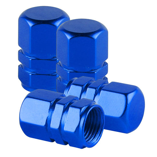 Picture of Alpmosn Aluminum Tire Stem Valve Caps Wheel Valve Covers Car Dustproof Tire Cap Cover Accessories, Universal for SUV, Car, Bike and Motorcycle, Hexagon Shape (4PCS Blue)