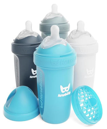 Picture of Herobility Double Anti-Colic Baby Bottles - 8.5 fl oz/240ml - 4-Pack - Multicolor - White, Gray, Iron Blue, Blue