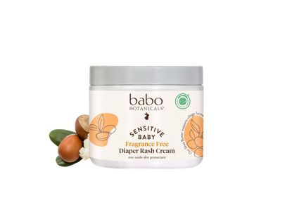 Picture of Babo Botanicals Sensitive Baby Fragrance-Free Diaper Cream - 25% Natural Zinc Oxide - Calendula, Shea & Cocoa Butter - EWG Verified - Vegan- from Birth on - 6 Ounce Jar