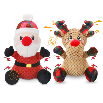Picture of Newget Christmas Dog Toys, 2 Pack Dog Squeaky Plush Chew Toys with Crinkle Paper for Puppy, Small, Medium, Large Dogs, Interactive Pet Holiday Toys for Training and Reducing Boredom