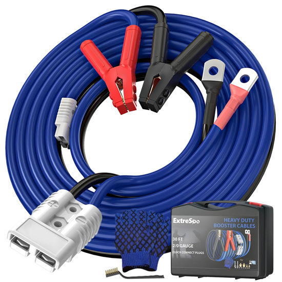 Picture of EXTRESPO 2/0 Gauge 30 FT Heavy Duty Jumper Cables, 1500Amp Quick Connect Booster Cables for 12V & 24V Cars, SUVs and Trucks, Kit with Carry Case, Gloves, Brushes