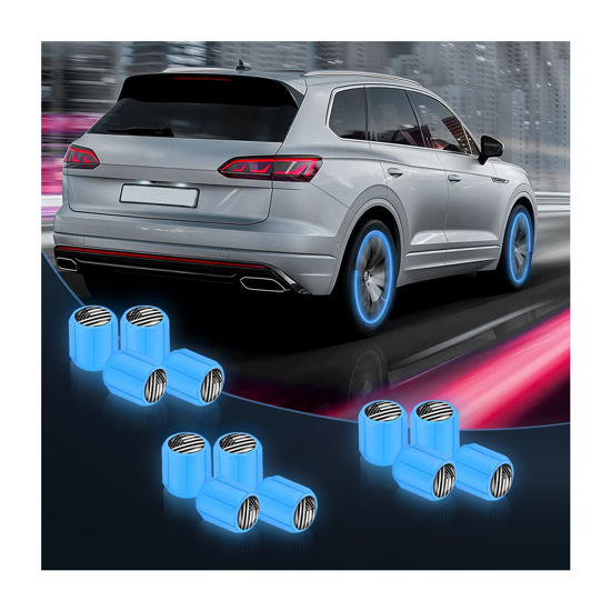 Picture of 12PCS Luminous Car Tire Valve Stem Caps, American Flag Valve Stem Caps, Universal Dustproof Corrosion Resistant Air Caps Cover, Auto Accessories Fit for Motorcycles SUV Trucks Bicycles (Blue/Flag)