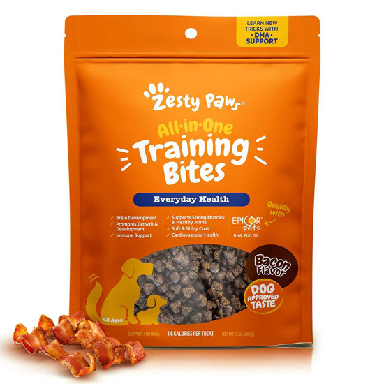 Picture of Zesty Paws Training Treats for Dogs & Puppies - Healthy Dog Treats for Hip, Joint & Muscle Health - Puppy Training Treats - for All Breeds and Ages - Dog Treats for Training - Bacon Flavor - 12oz