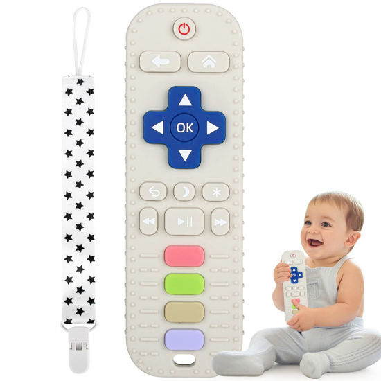 Picture of Fu Store Silicone Teething Toys for Infant Toddlers, Remote Control Shape Teethers for Babies Chew Toys, Relief Soothe Babies Gums Set, BPA Free/Freezable/Dishwasher and Refrigerator Safe (Beige)
