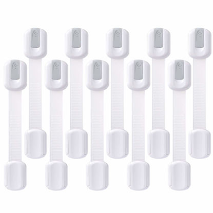 Picture of Child Safety Cabinet Locks - (10 Pack) Baby Proofing Latches to Drawer Door Fridge Oven Toilet Seat Kitchen Cupboard Appliance Trash Can with 3M Adhesive - Adjustable Strap No Drill No Tool