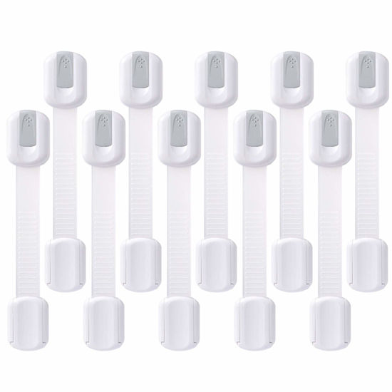 Picture of Child Safety Cabinet Locks - (10 Pack) Baby Proofing Latches to Drawer Door Fridge Oven Toilet Seat Kitchen Cupboard Appliance Trash Can with 3M Adhesive - Adjustable Strap No Drill No Tool