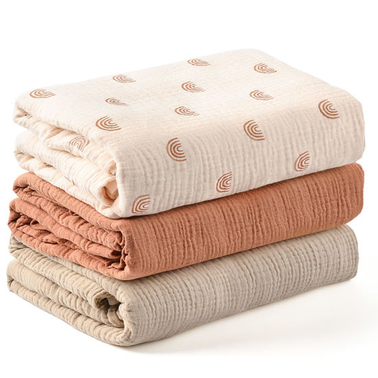 Picture of Konssy 3 Pack Muslin Swaddle Blankets for Unisex, Newborn Receiving Blanket, Large 47 x 47 inches, Soft Breathable Muslin Baby Swaddles for Boys & Girls