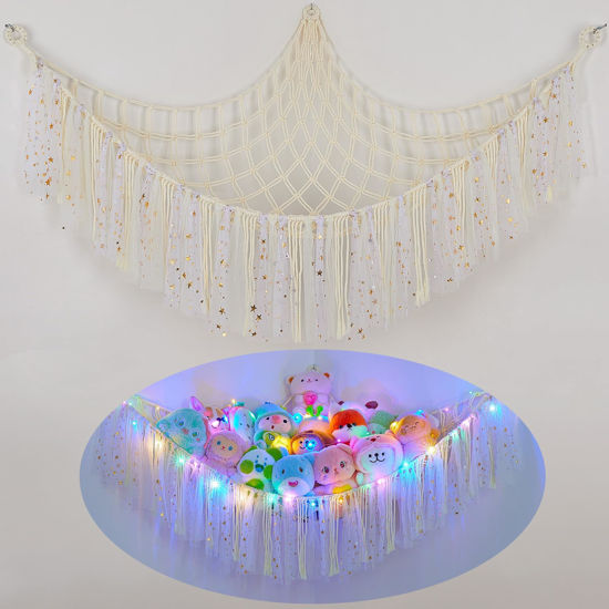 Picture of FIOBEE Stuffed Animals Net or Hammock with LED Light, Toy Hammock Hanging Stuffed Animals Storage Organizer Holder Room Décor for Nursery Kids Bedroom