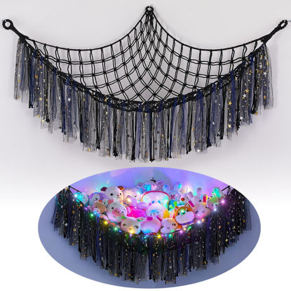 Picture of FIOBEE Stuffed Animals Net or Hammock with LED Light, Toy Hammock Hanging Stuffed Animals Storage Organizer Holder Room Décor for Nursery Kids Bedroom