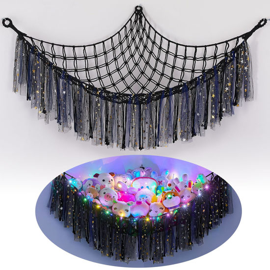 Picture of FIOBEE Stuffed Animals Net or Hammock with LED Light, Toy Hammock Hanging Stuffed Animals Storage Organizer Holder Room Décor for Nursery Kids Bedroom