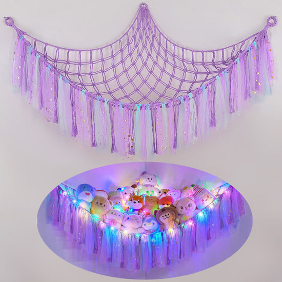 Picture of FIOBEE Stuffed Animals Net or Hammock with LED Light, Toy Hammock Hanging Stuffed Animals Storage Organizer Holder Room Décor for Nursery Kids Bedroom
