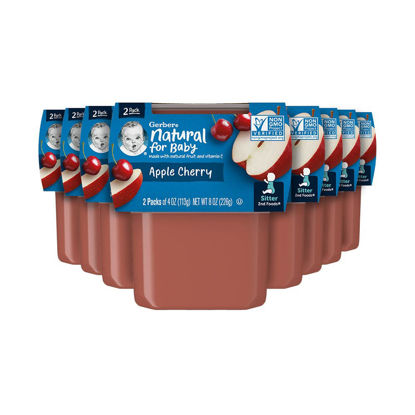 Picture of Gerber 2nd Foods Fruits Apple & Cherry Pureed Baby Food, 4 Ounce Tubs, 2 Count (Pack of 8)