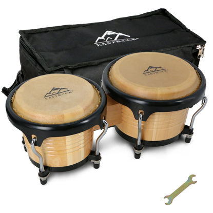 Picture of EASTROCK Bongo Drum 6.5” and 7.5” Bongos Set for Kids Adults Beginners Professionals Tunable Wood and Metal Drum Percussion Instruments with Bag and Tuning Wrench (Log)