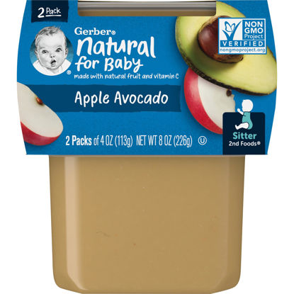 Picture of Gerber 2nd Foods, Apple Avocado Pureed Baby Food, 4 Ounce Tubs, 2 Count (Pack of 8)