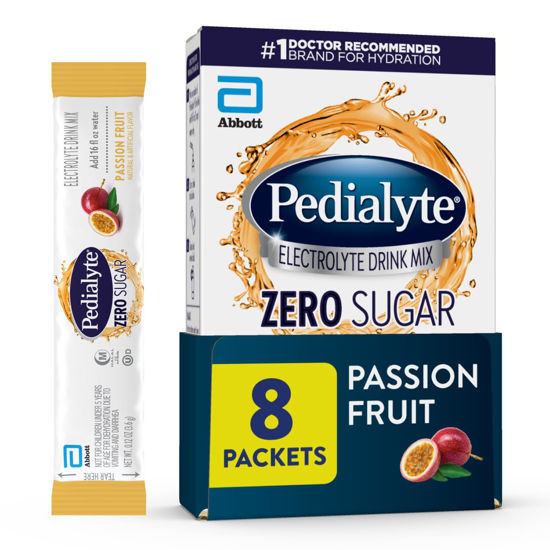 Picture of Pedialyte Electrolyte Drink Mix, Zero Sugar, Passion Fruit, 8 Single-Serving Powder Packets