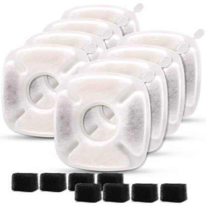 Picture of 16Pcs Pet Fountain Filters Replacement Compatible with 95Oz/2.8L Dog Water Fountain, Cat Water Fountain Filters(8 Carbon Filters+8 Sponge Filters)